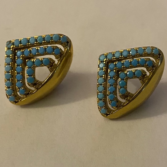 Noir Gold & Light Blue Huggie Cuff Wide Mini Hoops - Picture 1 of 6